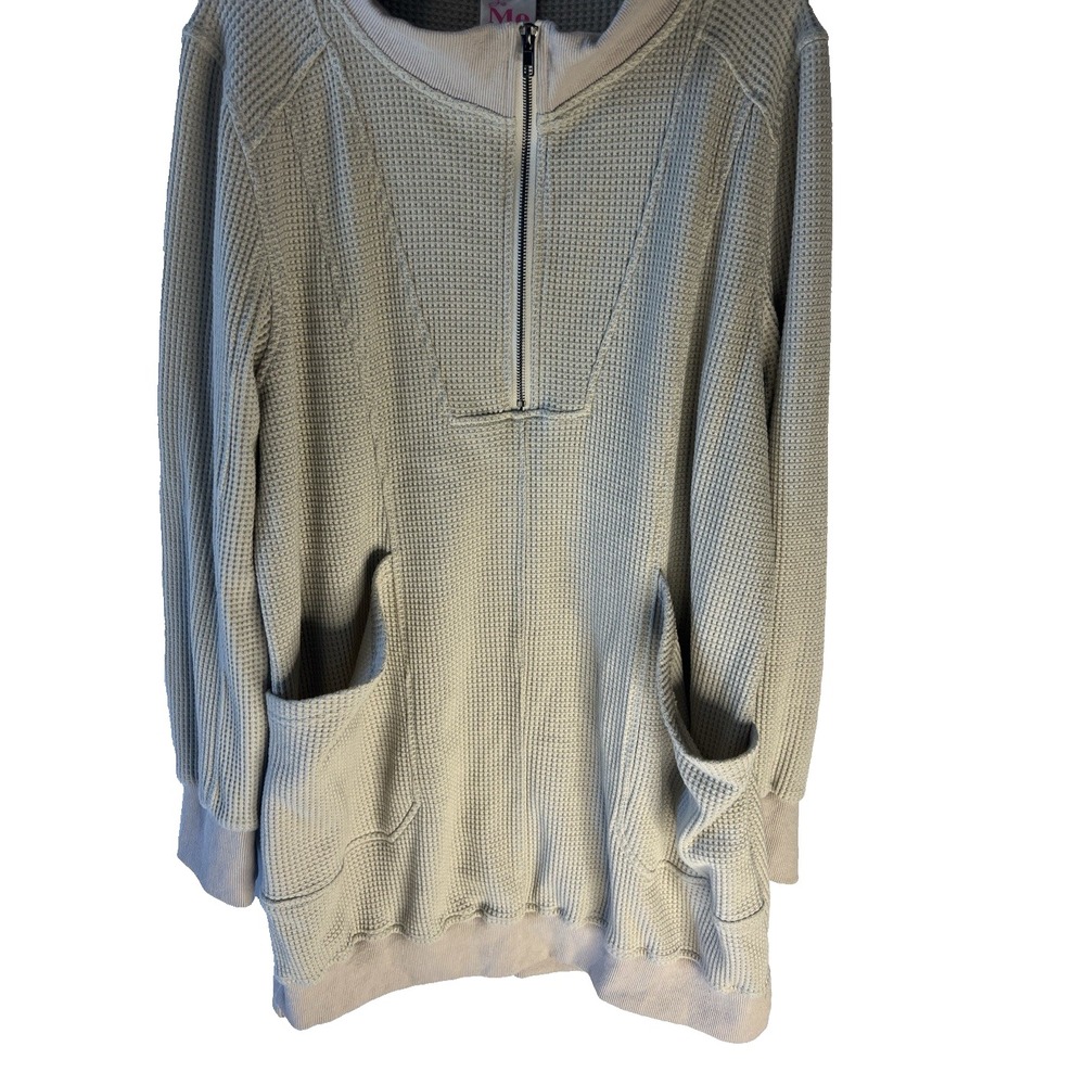 Women Waffle Knit Pullover Sweater Dress Top Women L Tan Neutral Oversized Comfy